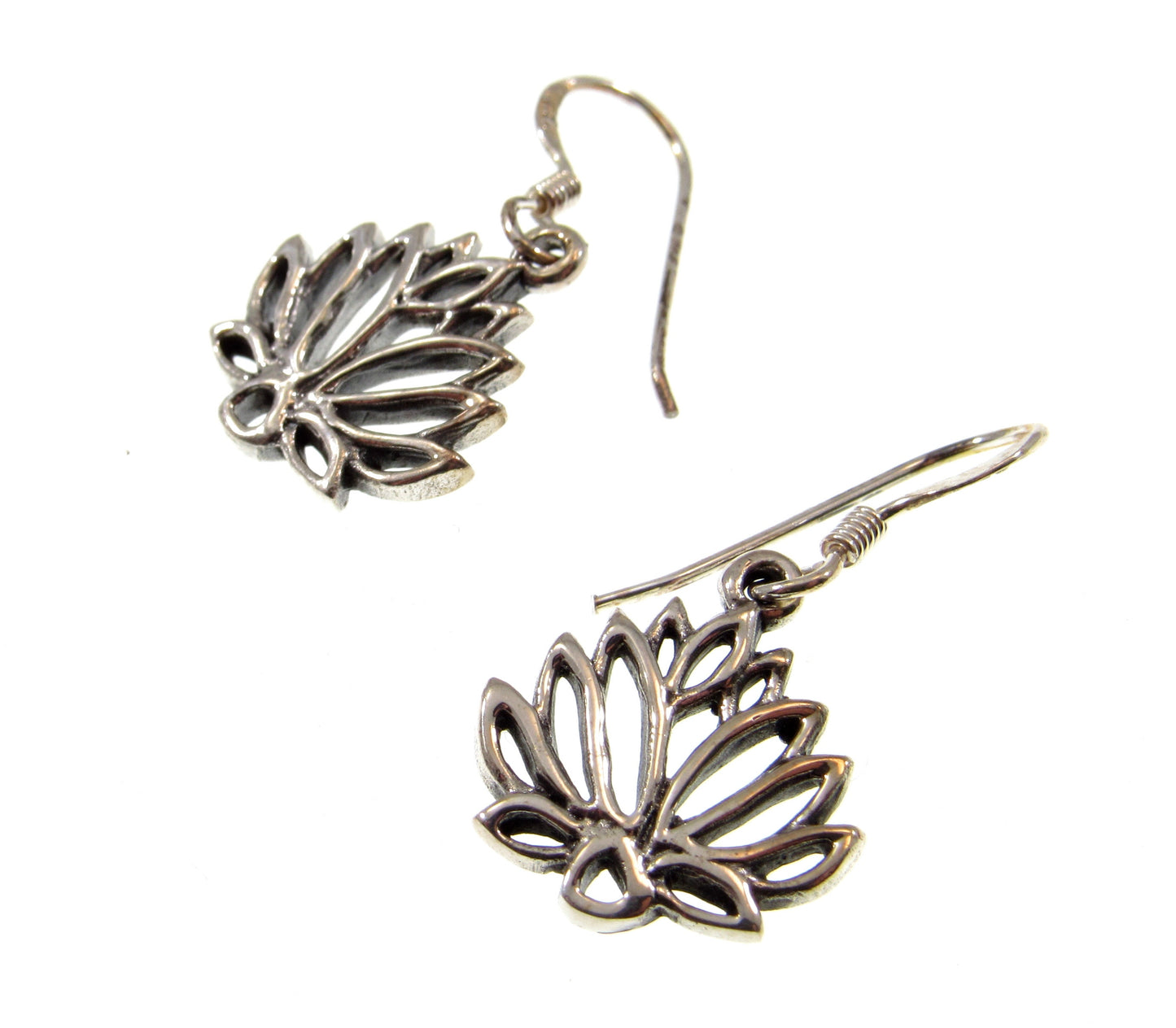 Solid 925 Sterling Silver Sacred Lotus Flower Earrings, Handcrafted Drop Dangle Hook Earrings, Symbol of Rebirth Jewelry