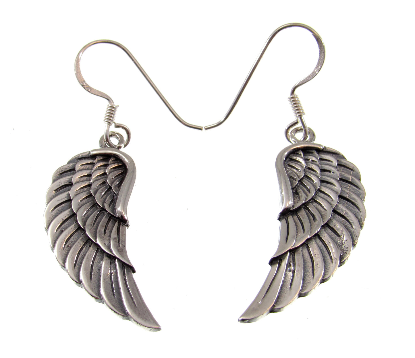 Solid 925 Sterling Silver Angel Wing Earrings, Handcrafted Drop Dangle Hook Earrings, Symbol of Protection Jewelry