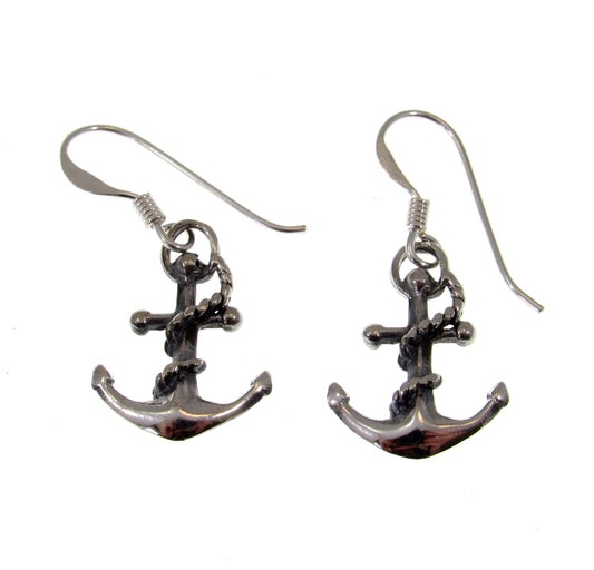 Solid 925 Sterling Silver Anchor & Rope Earrings, Handcrafted Drop Dangle Hook Earrings, Nautical Boat Jewelry