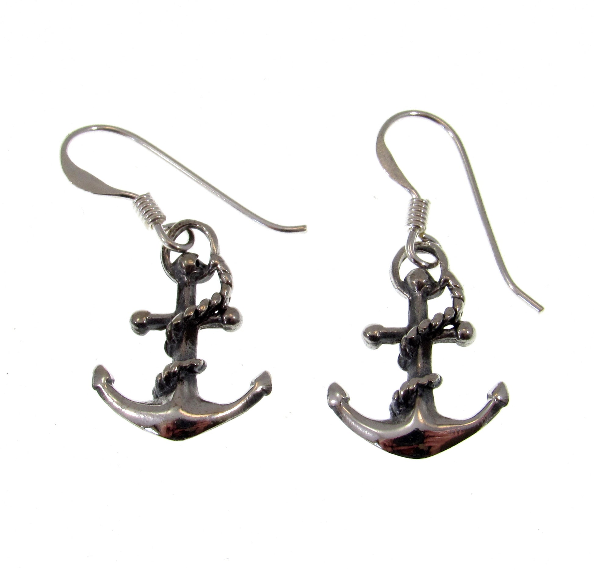 Solid 925 Sterling Silver Anchor & Rope Earrings, Handcrafted Drop Dangle Hook Earrings, Nautical Boat Jewelry