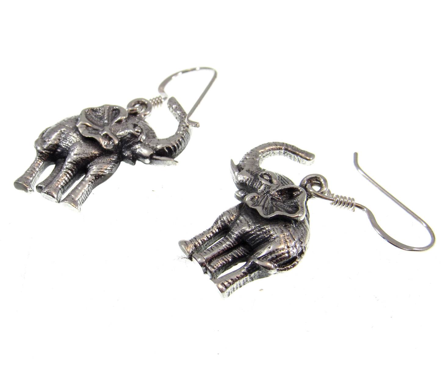 Solid 925 Sterling Silver Elephant Earrings – Detailed Safari Wildlife Dangle Jewelry – Handcrafted Silver Animal Lover Gift for Women