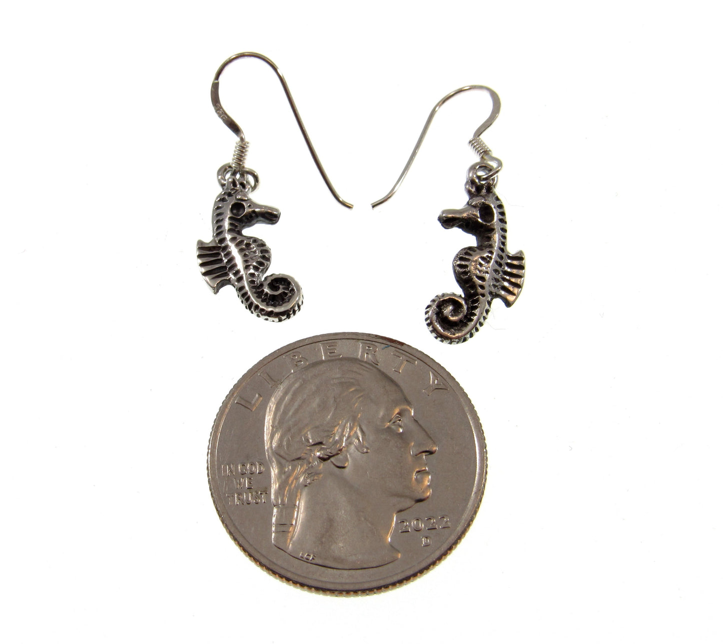 Solid 925 Sterling Silver 3D Seahorse Earrings, Handcrafted Drop Dangle Hook Earrings, Sea Life Nautical Jewelry