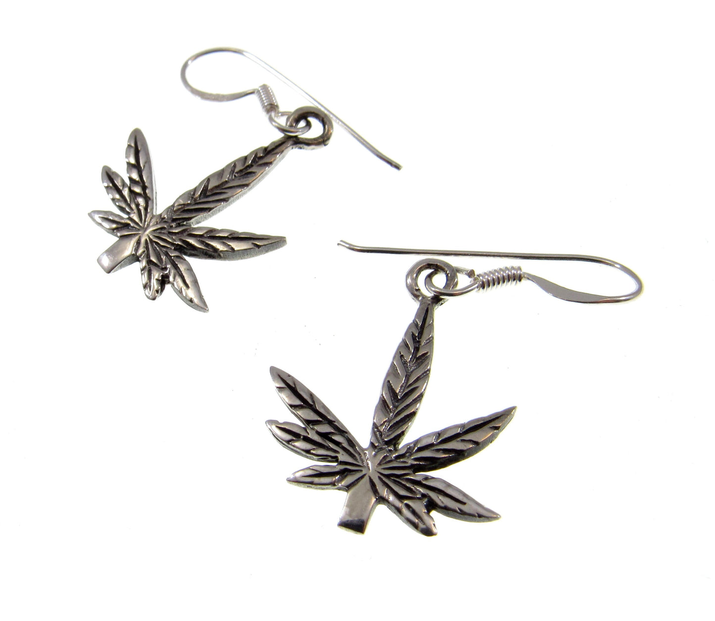 Solid 925 Sterling Silver Marijuana Leaf Earrings, Handcrafted Drop Dangle Hook Earrings, Mary Jane Ganja Leaves Jewelry