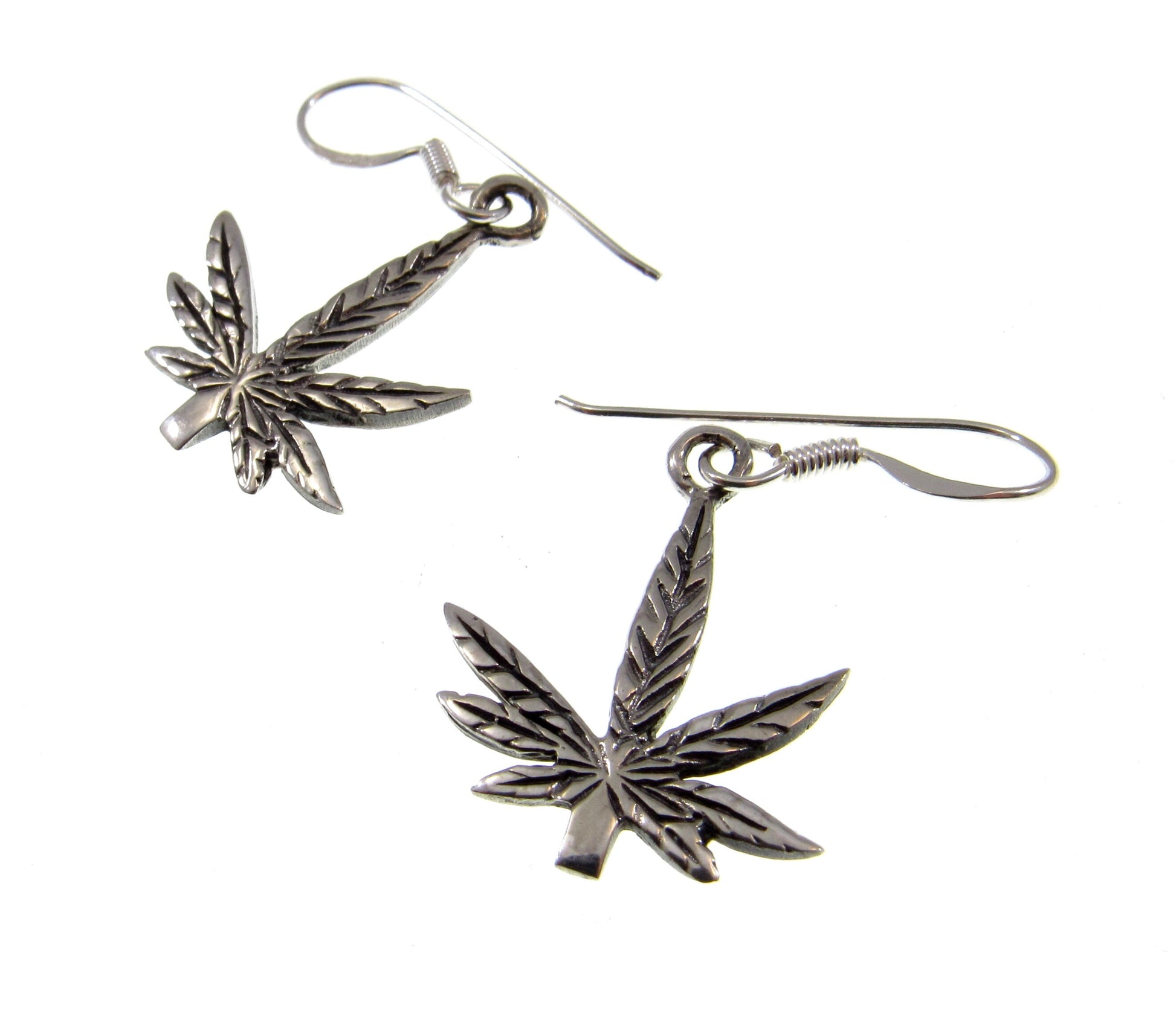 Solid 925 Sterling Silver Marijuana Leaf Earrings, Handcrafted Drop Dangle Hook Earrings, Mary Jane Ganja Leaves Jewelry
