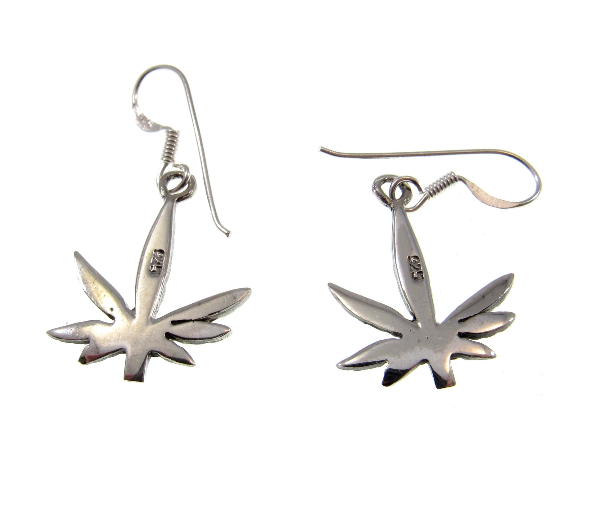 Solid 925 Sterling Silver Marijuana Leaf Earrings, Handcrafted Drop Dangle Hook Earrings, Mary Jane Ganja Leaves Jewelry