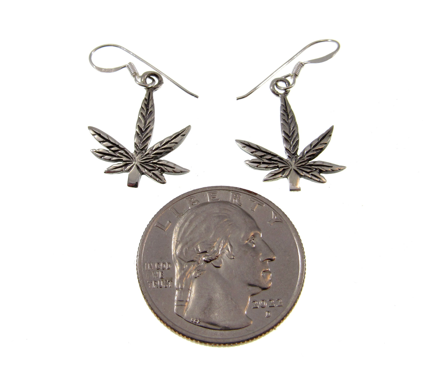 Solid 925 Sterling Silver Marijuana Leaf Earrings, Handcrafted Drop Dangle Hook Earrings, Mary Jane Ganja Leaves Jewelry