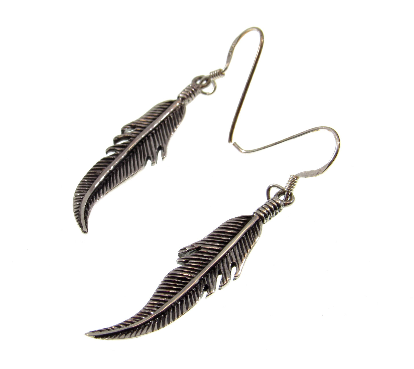 Solid 925 Sterling Silver Bird Feather Earrings, Handcrafted Drop Dangle Hook Earrings, Nature Jewelry