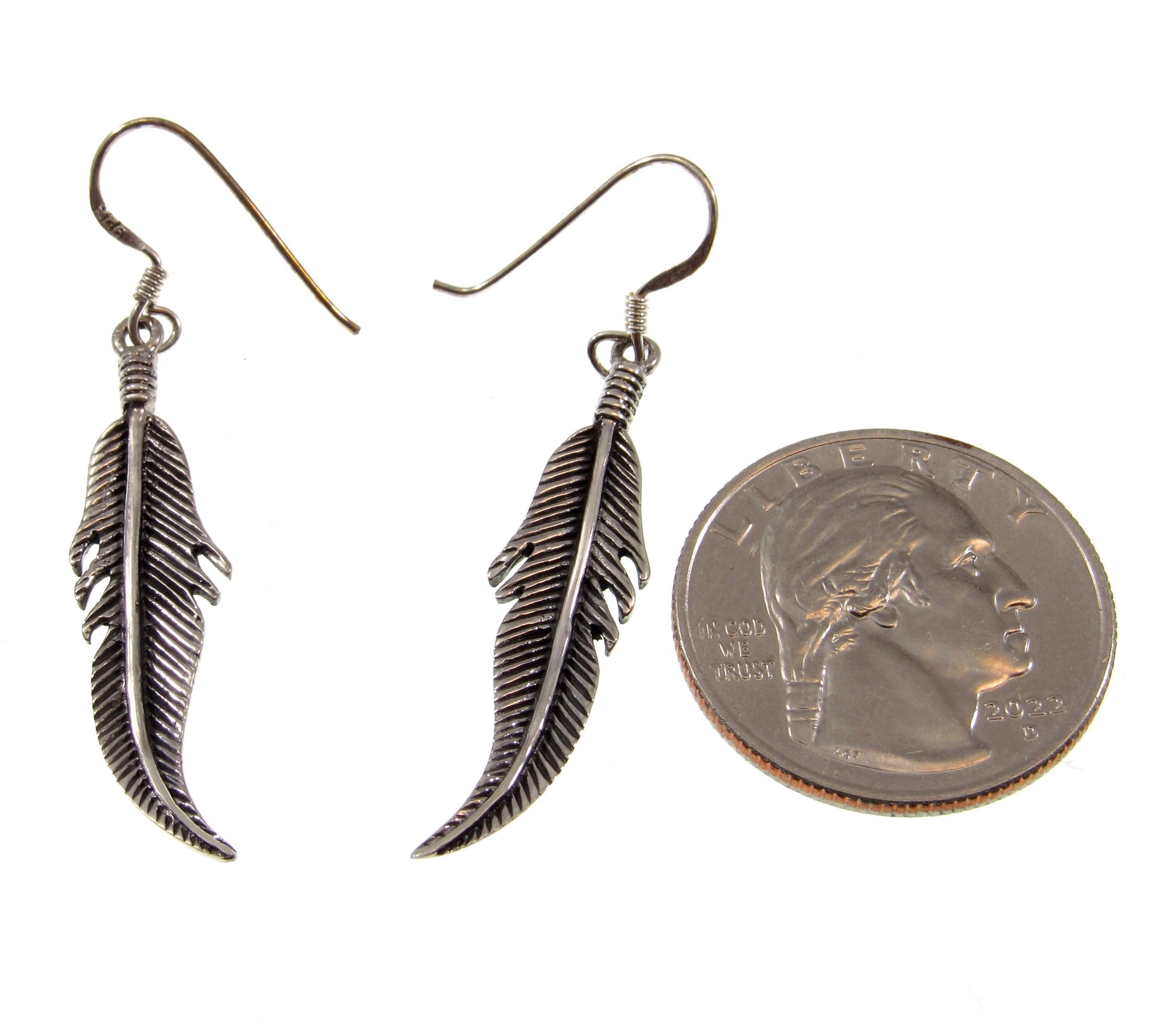 Solid 925 Sterling Silver Bird Feather Earrings, Handcrafted Drop Dangle Hook Earrings, Nature Jewelry