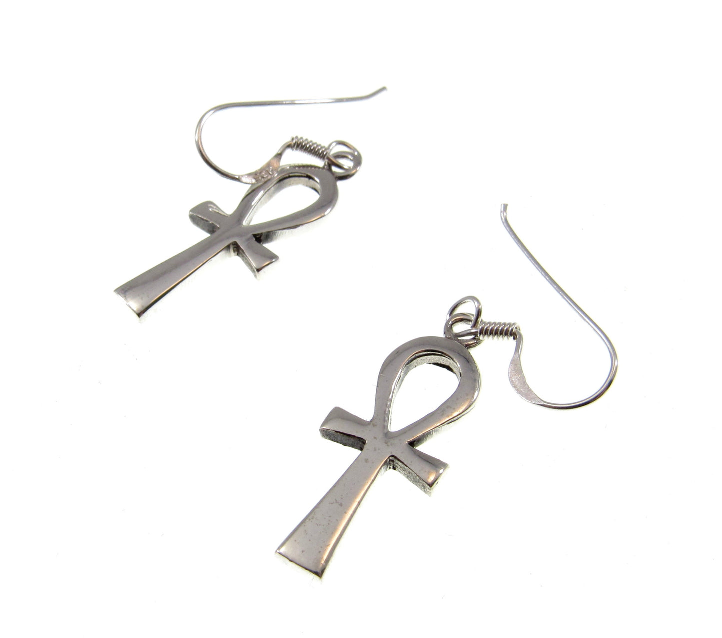 Solid 925 Sterling Silver Ankh Earrings – Egyptian Cross of Life, Gothic Occult Jewelry, Symbol of Eternal Life, Witchy Dangle Earrings