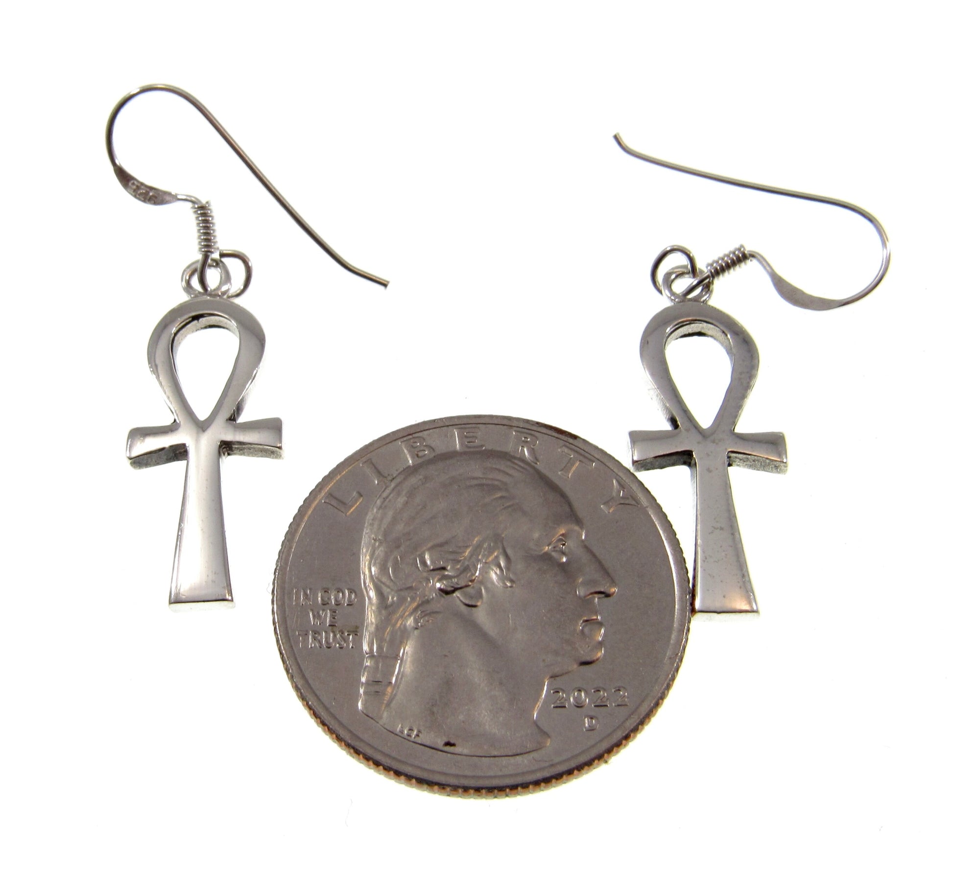 Solid 925 Sterling Silver Ankh Earrings – Egyptian Cross of Life, Gothic Occult Jewelry, Symbol of Eternal Life, Witchy Dangle Earrings