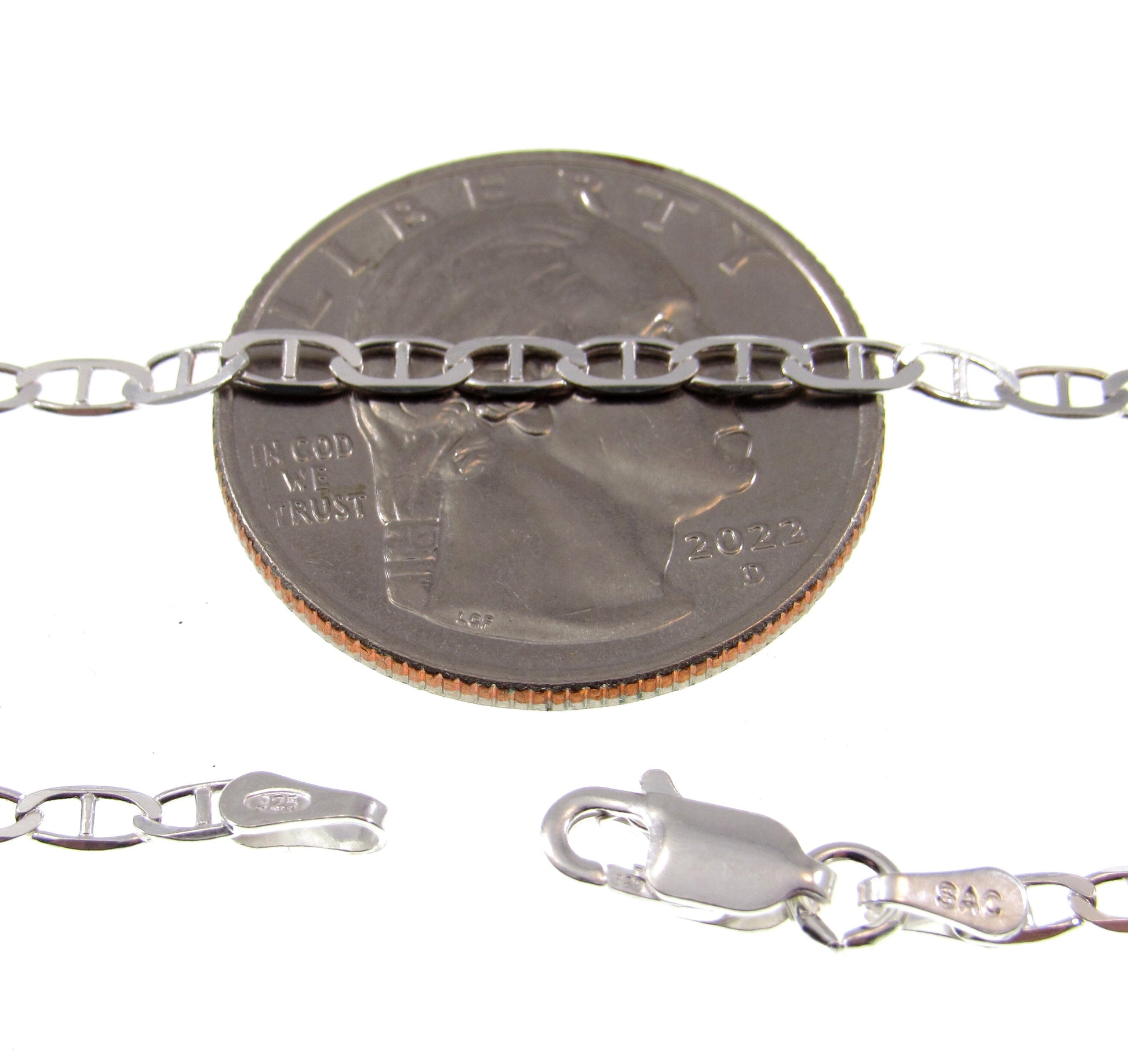 2.6MM 060 Gauge Solid 925 Sterling Silver Italian Women's Mariner / Marina Chain, Made in Italy, Unisex Necklace, 7 - 30 Inches