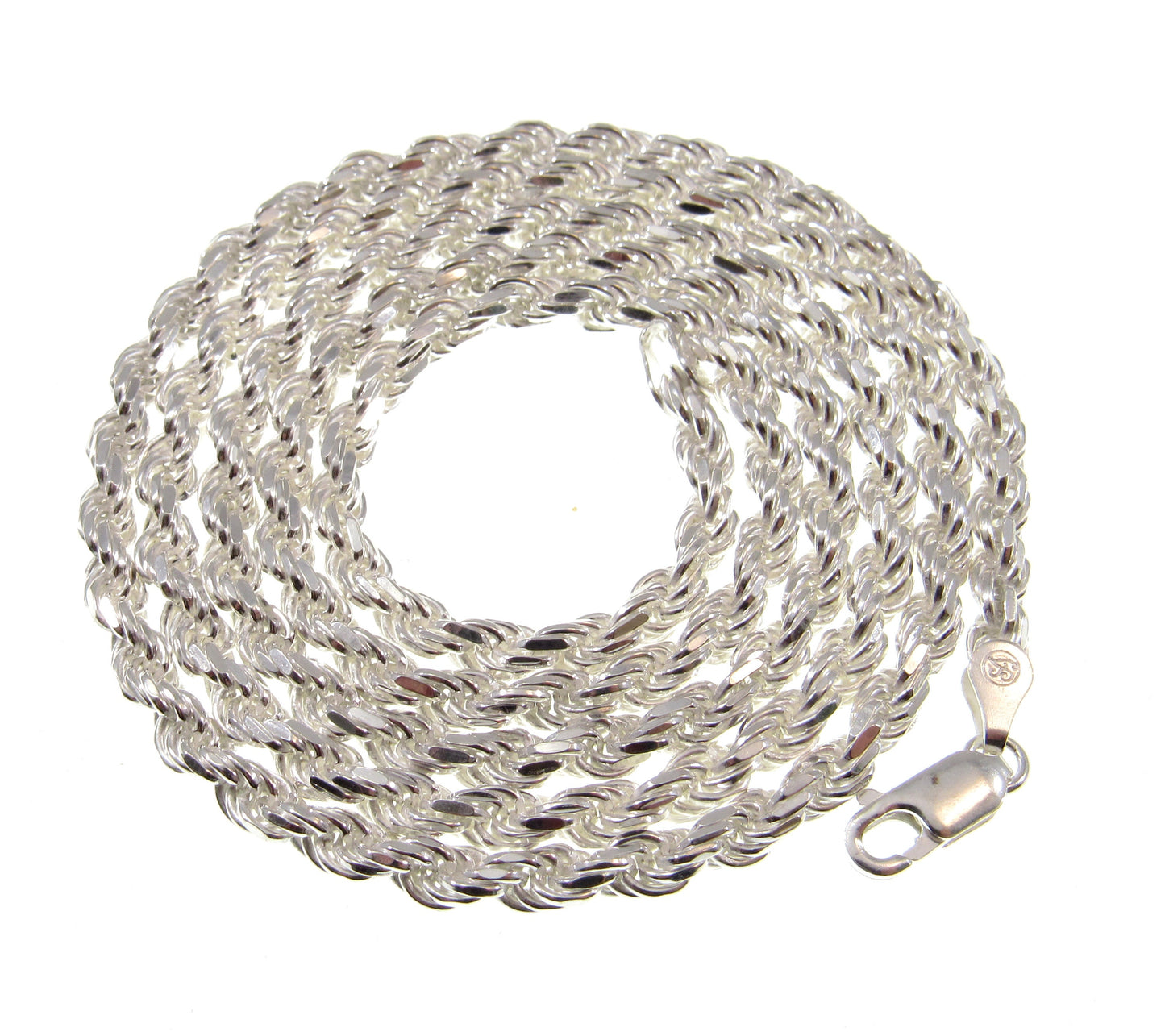 4MM Solid 925 Sterling Silver Italian Diamond Cut Rope Chain, Bracelet or Necklace, Made in Italy, 7 8 9 16 18 20 22 24 26 28 30 34" Inches
