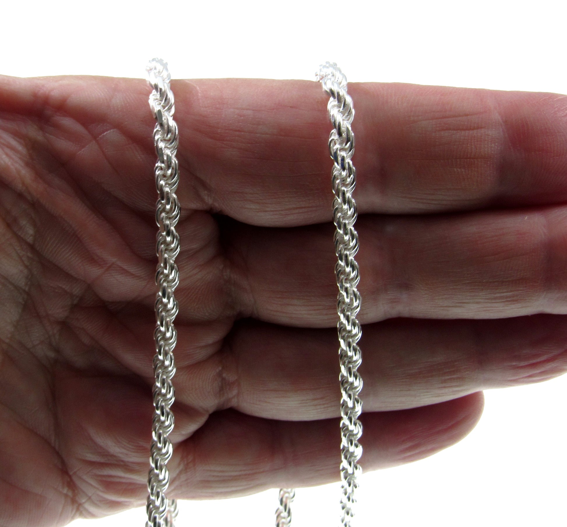 4MM Solid 925 Sterling Silver Italian Diamond Cut Rope Chain, Bracelet or Necklace, Made in Italy, 7 8 9 16 18 20 22 24 26 28 30 34" Inches