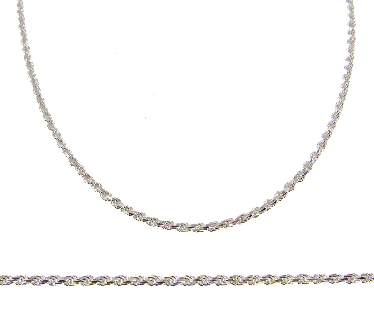 2.5MM Solid 925 Sterling Silver Italian Diamond Cut Rope Chain Necklace / Bracelet, Made in Italy 7 - 36 Inches, Unisex Jewelry Chain