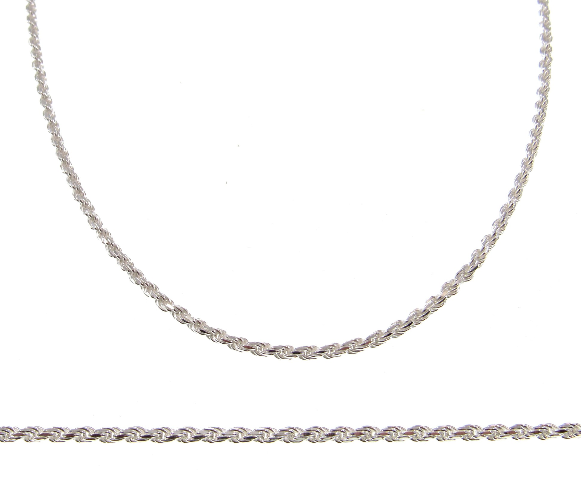 2.5MM Solid 925 Sterling Silver Italian Diamond Cut Rope Chain Necklace / Bracelet, Made in Italy 7 - 36 Inches, Unisex Jewelry Chain