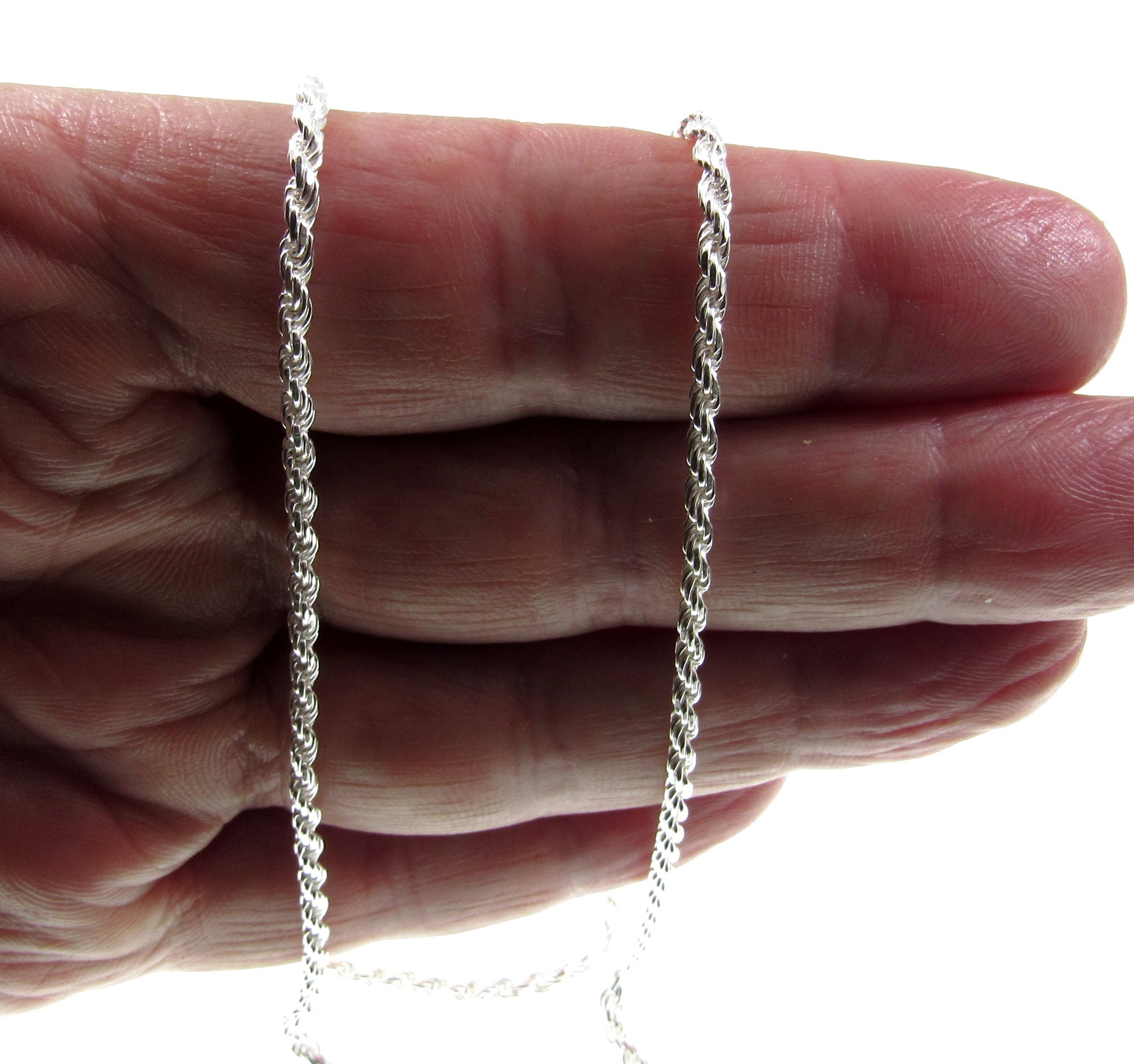 2.5MM Solid 925 Sterling Silver Italian Diamond Cut Rope Chain Necklace / Bracelet, Made in Italy 7 - 36 Inches, Unisex Jewelry Chain