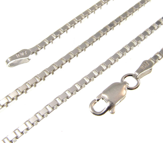 2MM Solid 925 Sterling Silver Italian Square Box Chain Necklace, Made in Italy, Unisex Bracelet, 7 8 9 14 16 18 20 22 24 26, or 30" Inches