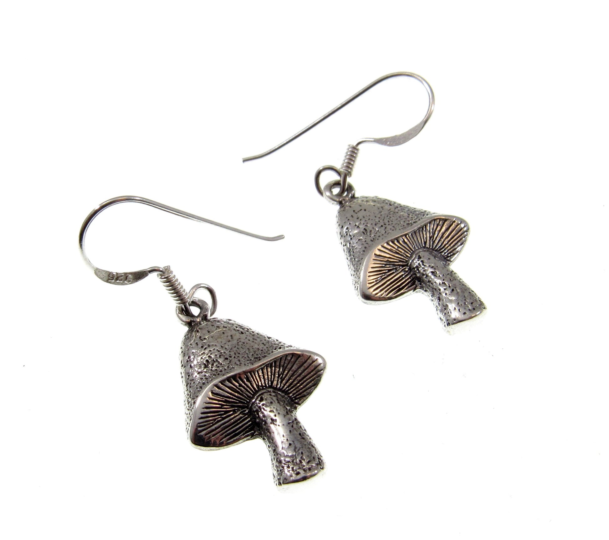 Solid 925 Sterling Silver Mushroom Earrings – Textured Toadstool Dangle Jewelry, Nature Lover Gift, Boho Festival Style, Fungi Earrings