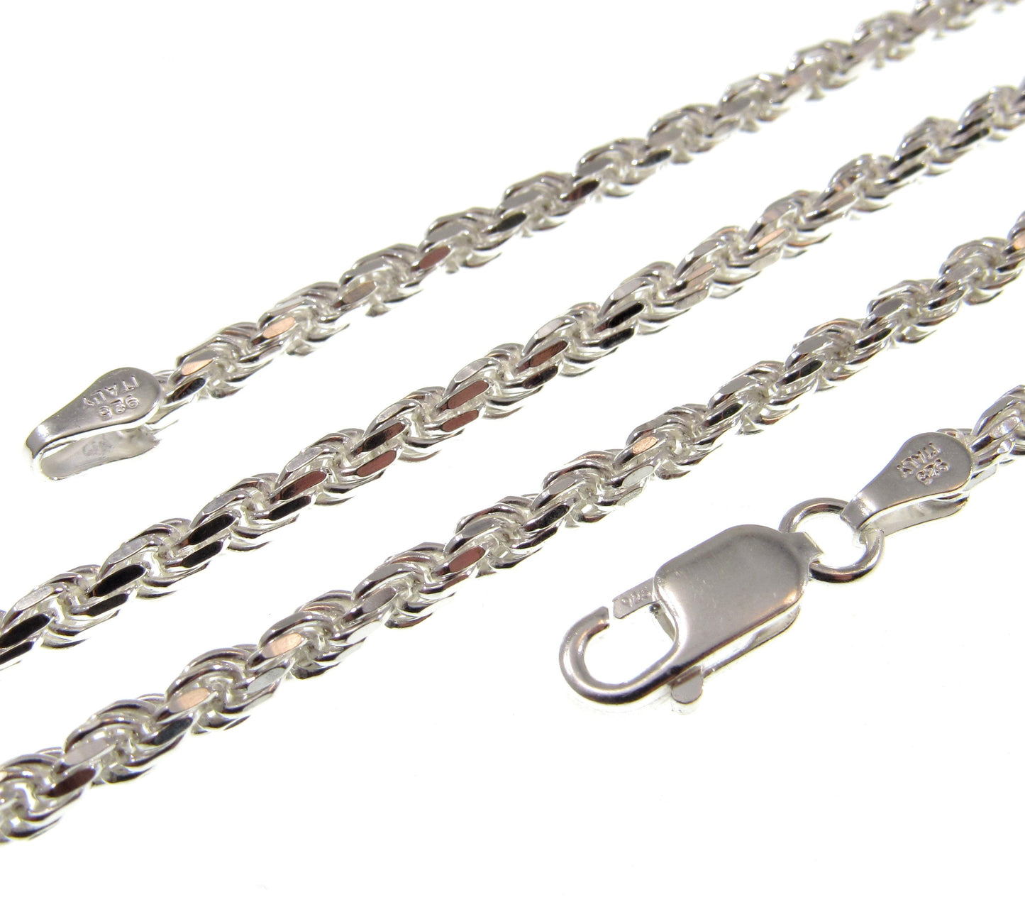 3MM Solid 925 Sterling Silver Italian Diamond Cut Rope Chain, Unisex Bracelet or Necklace, Made in Italy, 7"-36" Inches