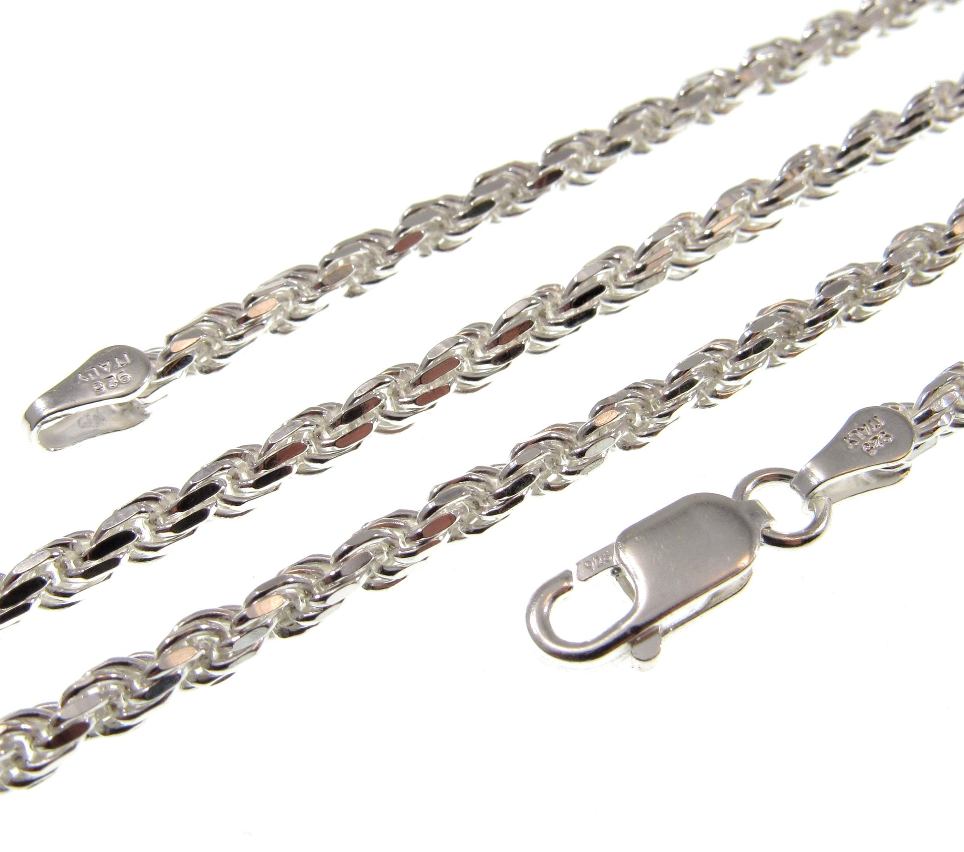 3MM Solid 925 Sterling Silver Italian Diamond Cut Rope Chain, Unisex Bracelet or Necklace, Made in Italy, 7"-36" Inches