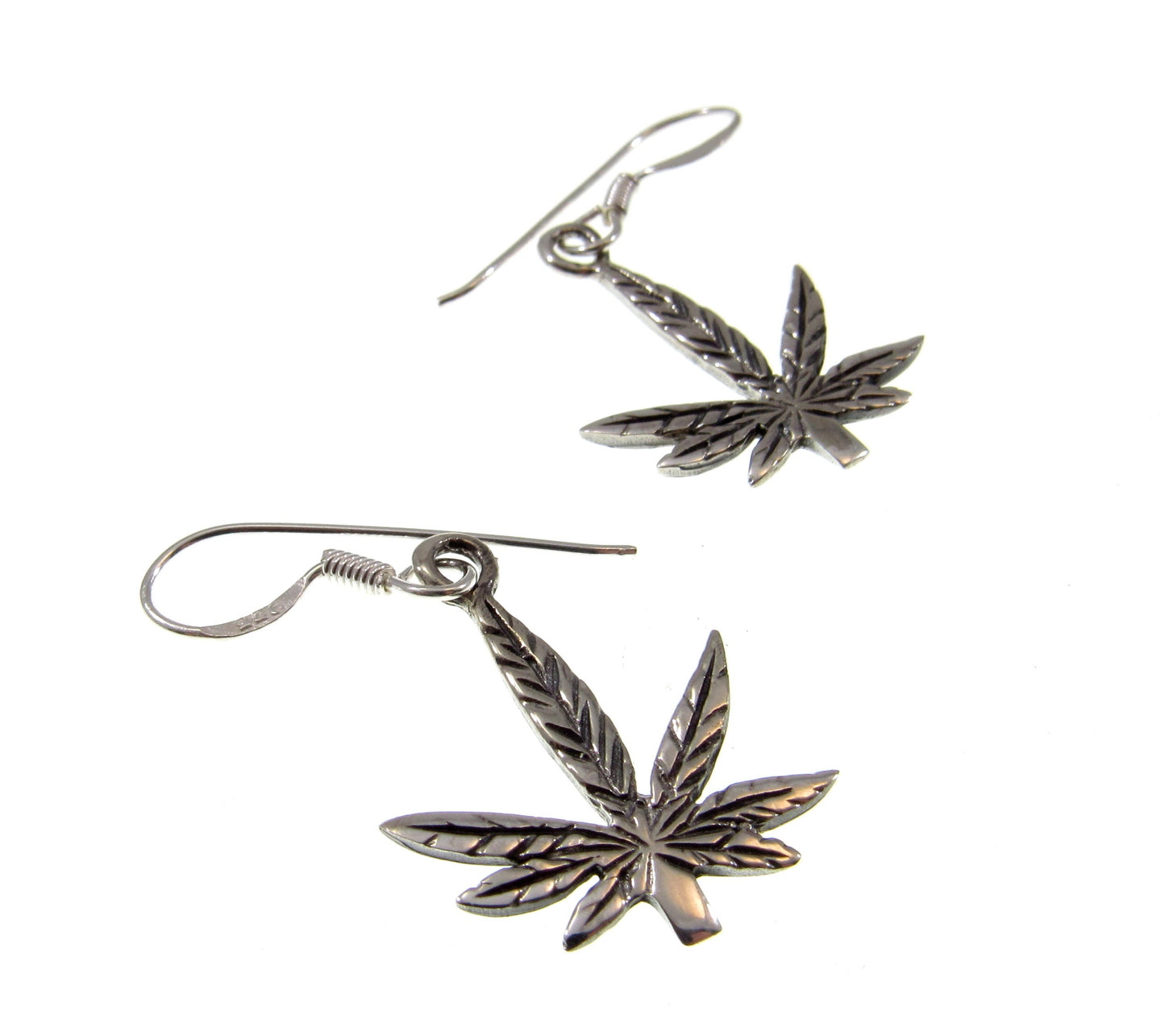 Solid 925 Sterling Silver Marijuana Leaf Earrings, Handcrafted Drop Dangle Hook Earrings, Mary Jane Ganja Leaves Jewelry