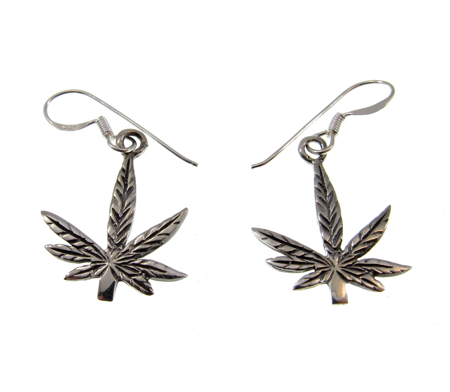 Solid 925 Sterling Silver Marijuana Leaf Earrings, Handcrafted Drop Dangle Hook Earrings, Mary Jane Ganja Leaves Jewelry