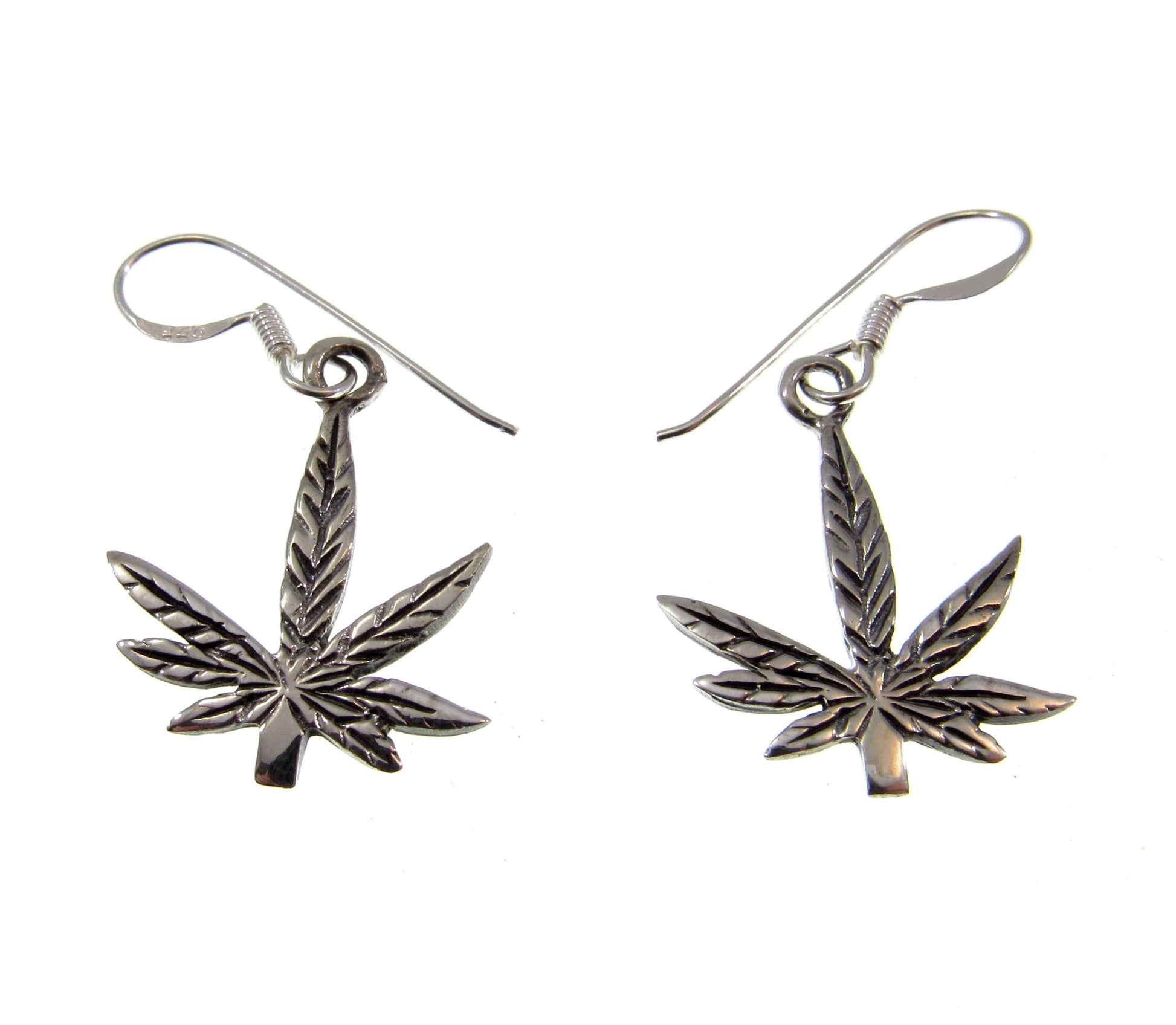 Solid 925 Sterling Silver Marijuana Leaf Earrings, Handcrafted Drop Dangle Hook Earrings, Mary Jane Ganja Leaves Jewelry