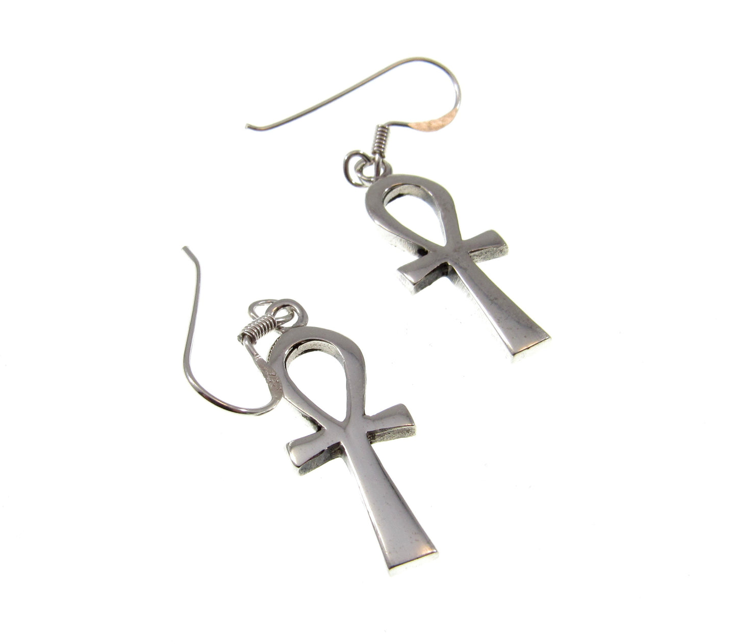 Solid 925 Sterling Silver Ankh Earrings – Egyptian Cross of Life, Gothic Occult Jewelry, Symbol of Eternal Life, Witchy Dangle Earrings