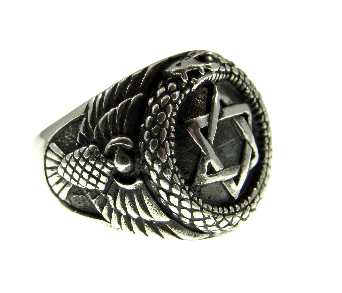 Solid 925 Sterling Silver Men's Jewish Star of David Ring, Handcrafted Signet Ring Pendant on Nylon Cord, Sizes 10-14