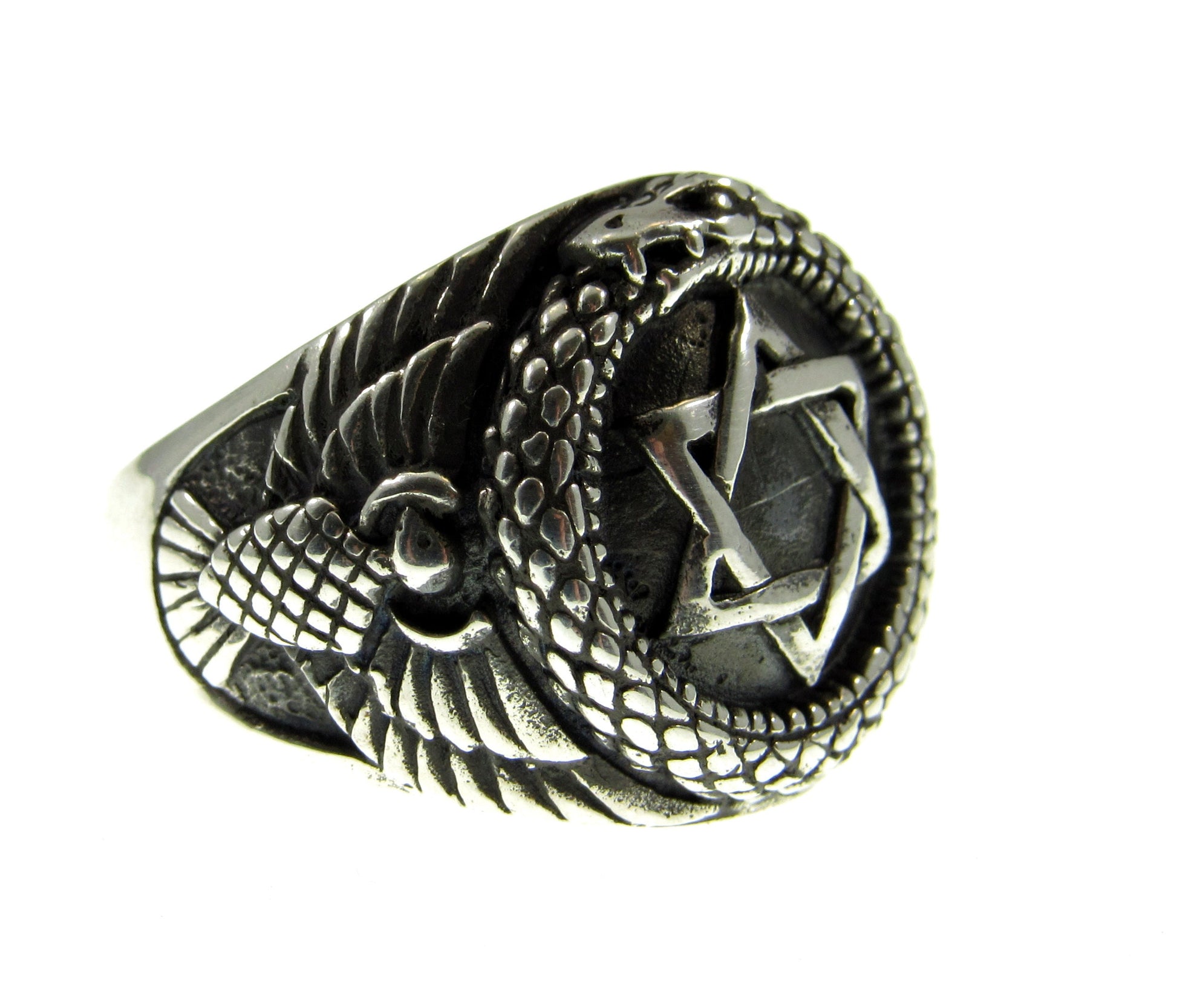 Solid 925 Sterling Silver Men's Jewish Star of David Ring, Handcrafted Signet Ring Pendant on Nylon Cord, Sizes 10-14
