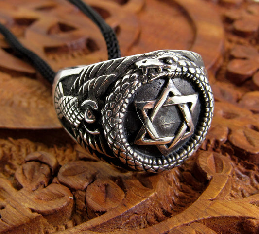 Solid 925 Sterling Silver Men's Jewish Star of David Ring, Handcrafted Signet Ring Pendant on Nylon Cord, Sizes 10-14