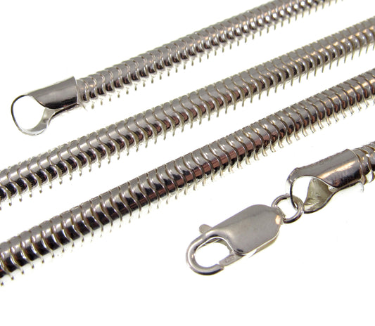 5MM Solid 925 Sterling Silver Italian Round Snake Chain, Thick Necklace, Made in Italy, 16" - 30" Inches, for Men or Women