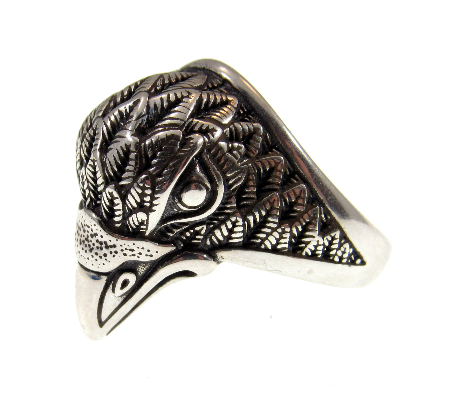Solid 925 Sterling Silver Men's & Women's Heraldic Eagle Head Ring, Handcrafted Signet Ring Pendant on Nylon Cord, Sizes 6-13