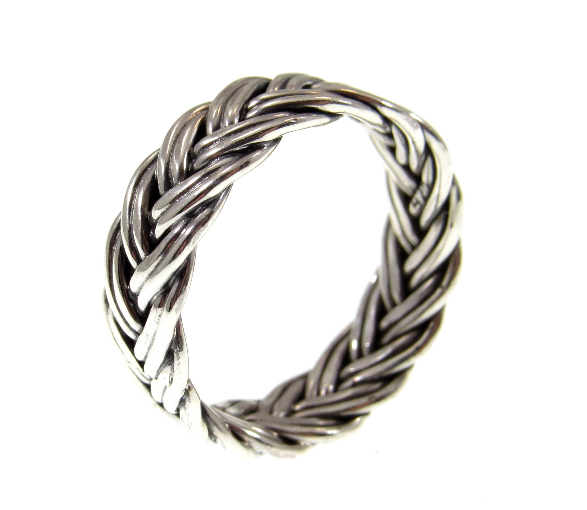 Solid 925 Sterling Silver Men's & Women's Double Braided Band Ring, Handcrafted Ring Pendant on Nylon Cord, Sizes 6-12