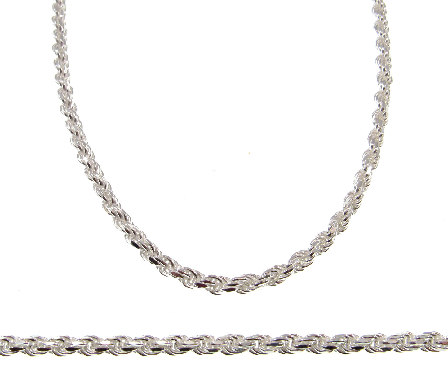 4MM Solid 925 Sterling Silver Italian Diamond Cut Rope Chain, Bracelet or Necklace, Made in Italy, 7 8 9 16 18 20 22 24 26 28 30 34" Inches