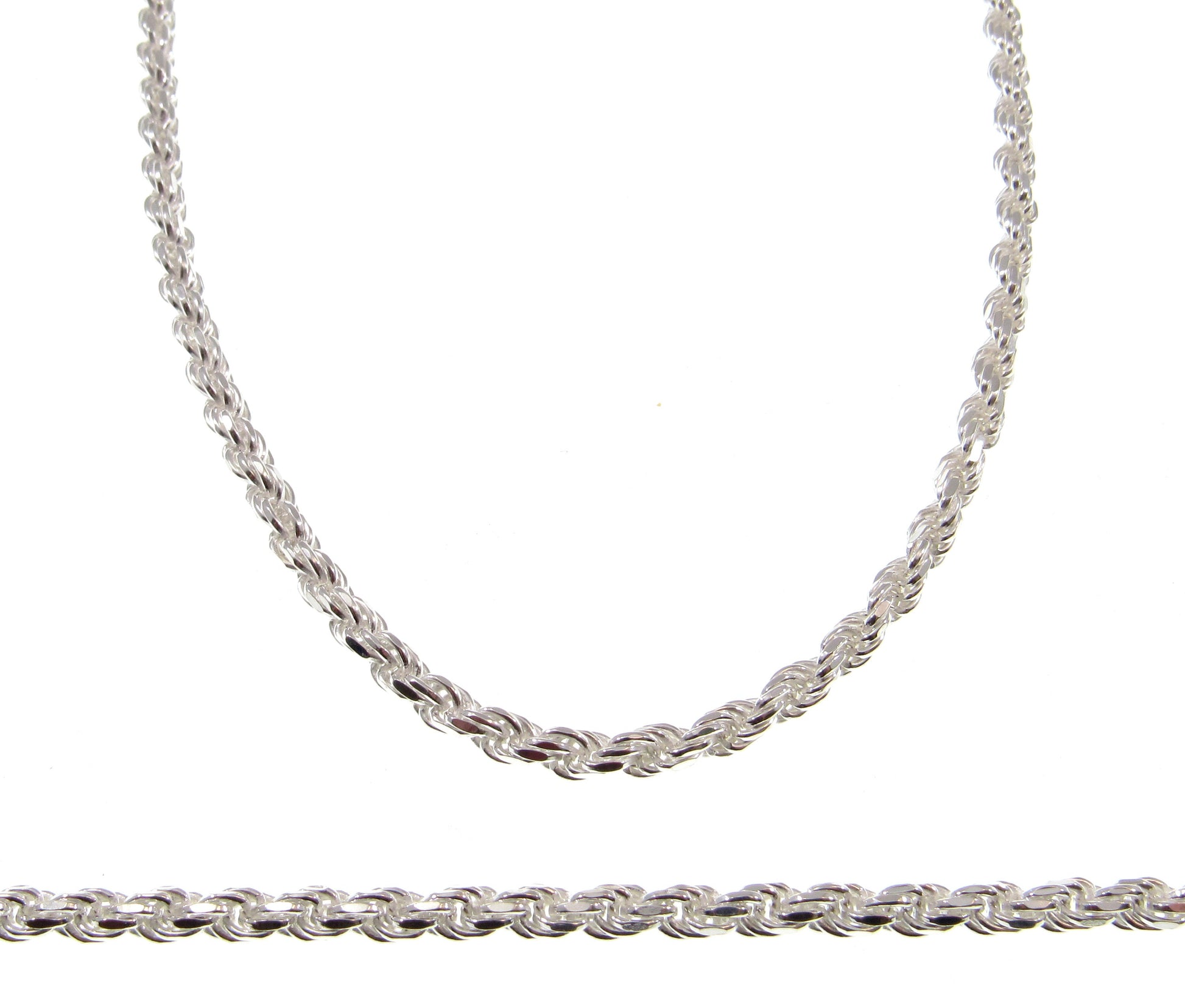 4MM Solid 925 Sterling Silver Italian Diamond Cut Rope Chain, Bracelet or Necklace, Made in Italy, 7 8 9 16 18 20 22 24 26 28 30 34" Inches