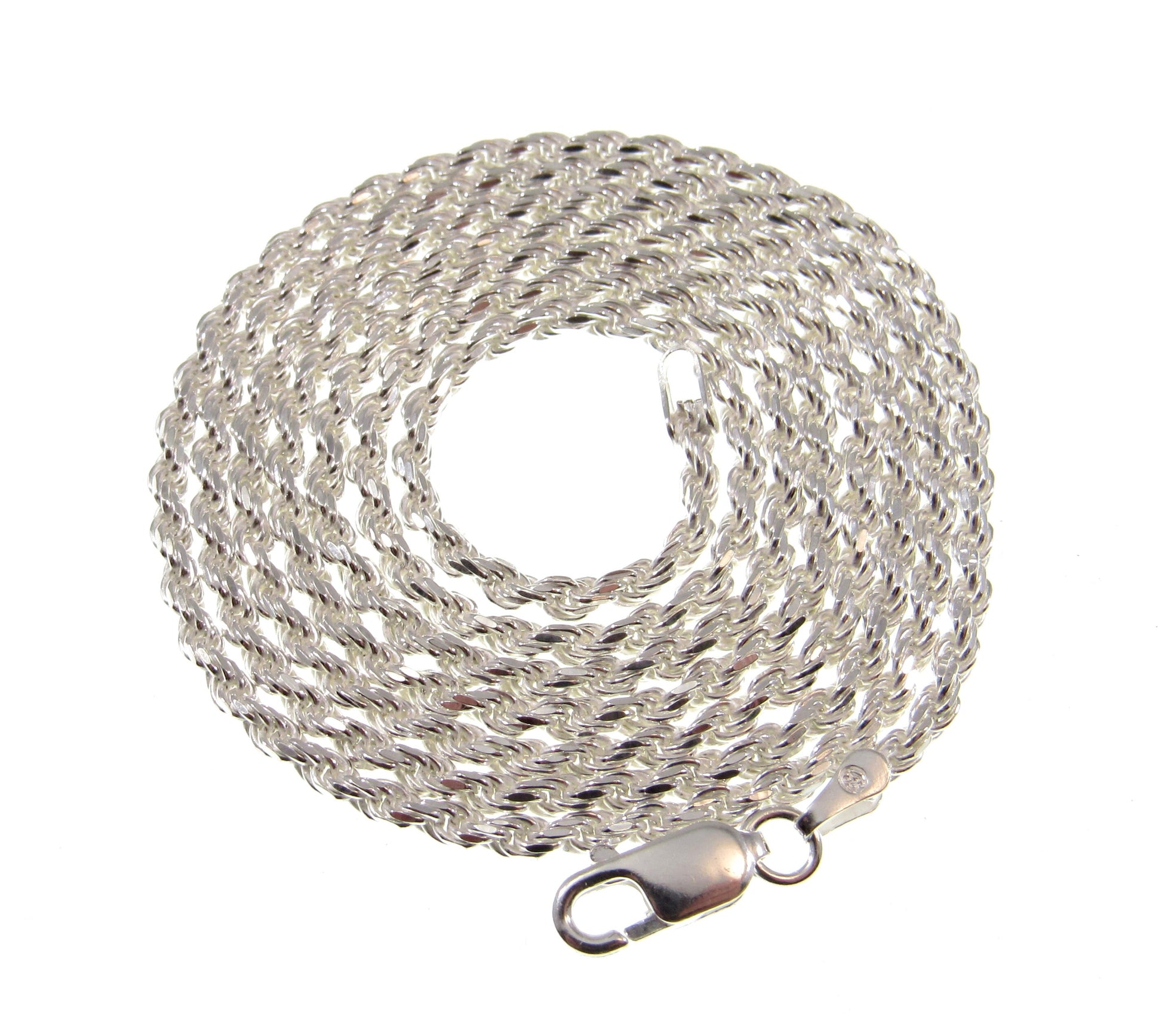 2.5MM Solid 925 Sterling Silver Italian Diamond Cut Rope Chain Necklace / Bracelet, Made in Italy 7 - 36 Inches, Unisex Jewelry Chain