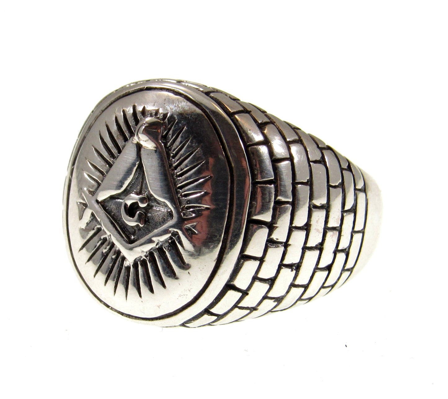 Solid 925 Sterling Silver Men's Freemason Ring, Handcrafted Egyptian Masonic Signet Ring Pendant on Nylon Cord, Sizes 7-13