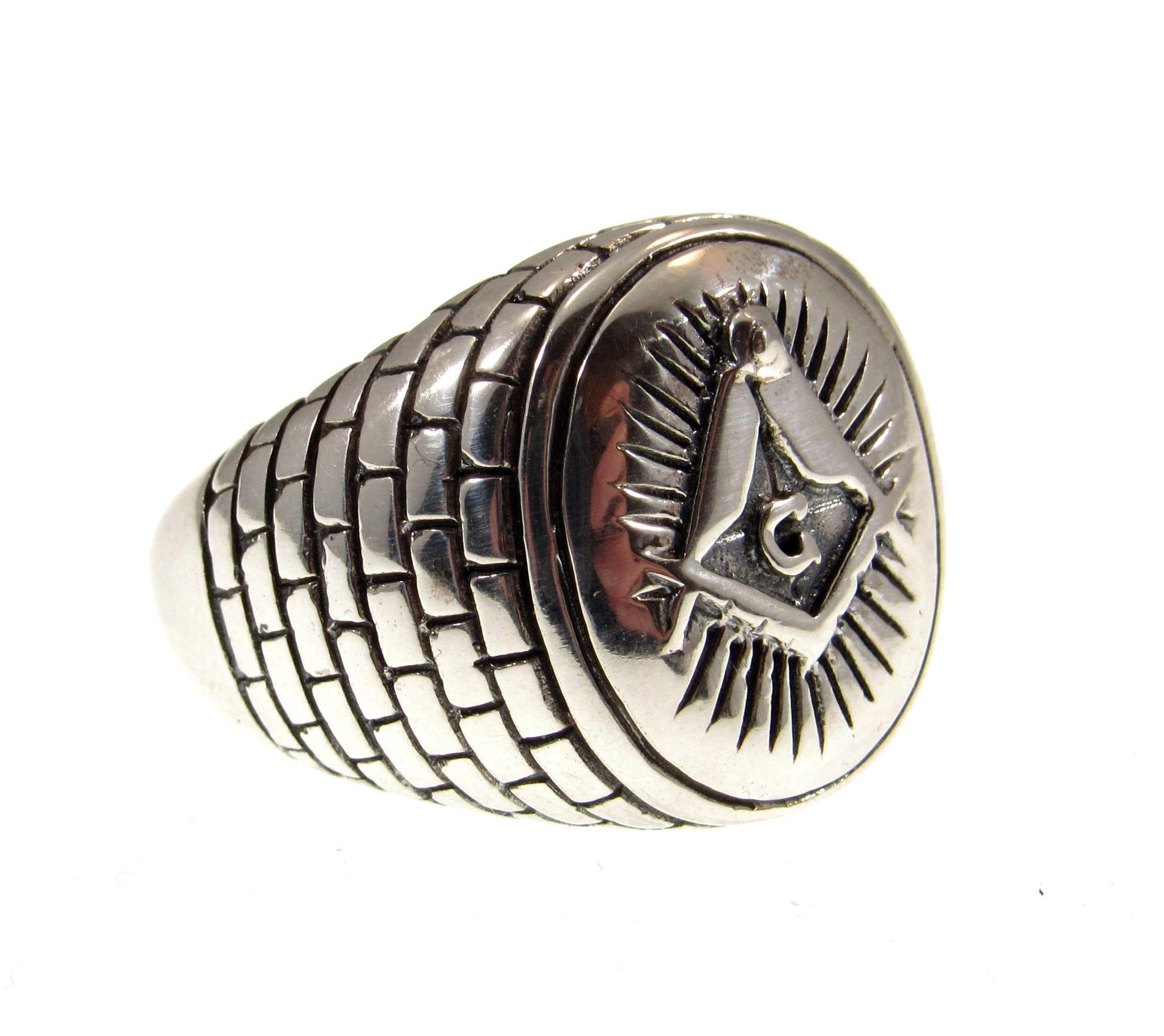 Solid 925 Sterling Silver Men's Freemason Ring, Handcrafted Egyptian Masonic Signet Ring Pendant on Nylon Cord, Sizes 7-13