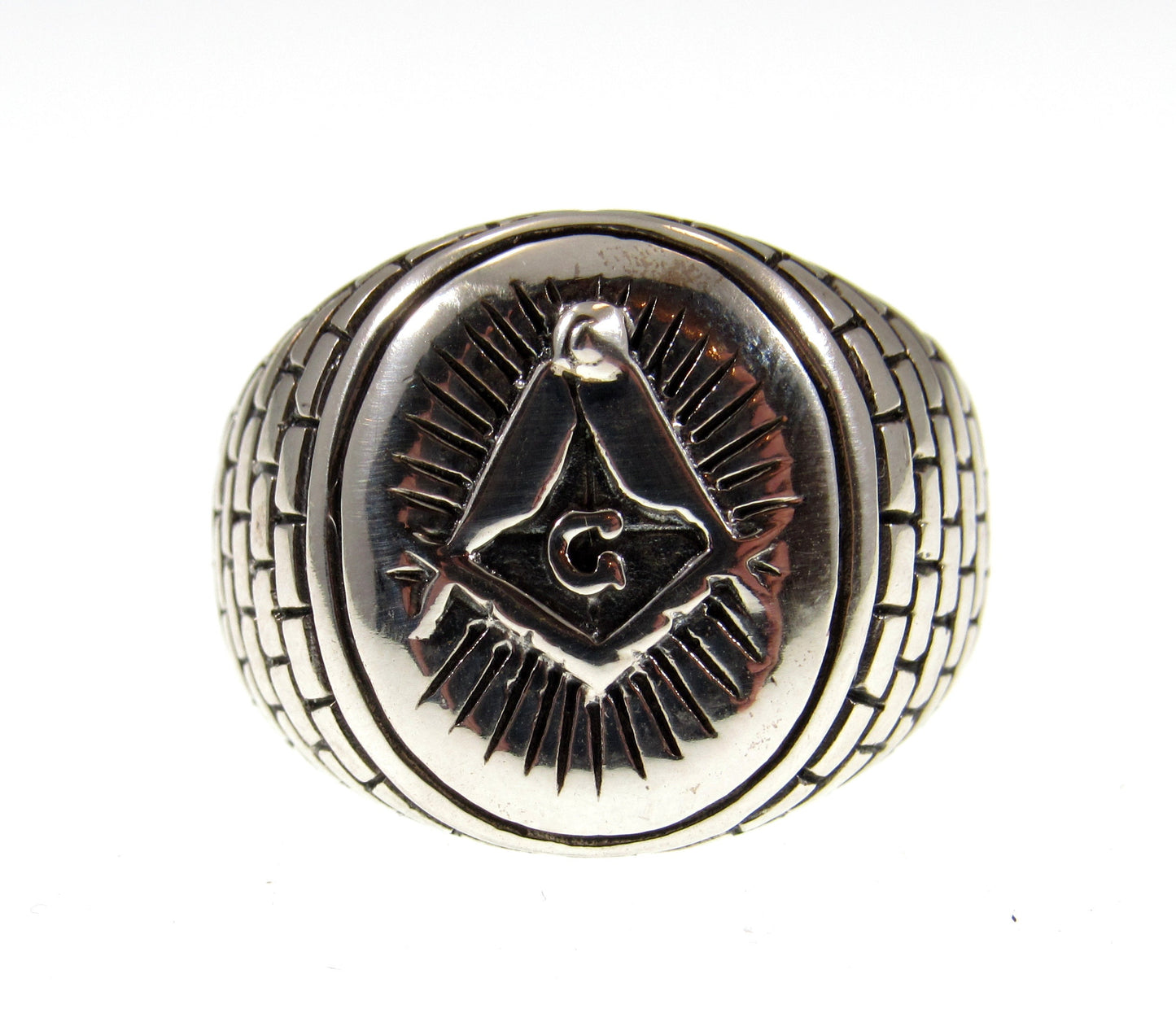 Solid 925 Sterling Silver Men's Freemason Ring, Handcrafted Egyptian Masonic Signet Ring Pendant on Nylon Cord, Sizes 7-13