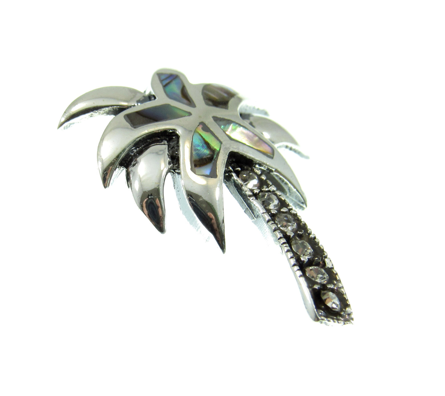 Solid 925 Sterling Silver Rainbow Paua Shell Palm Tree Slide Pendant, Handcrafted Abalone Shell Jewelry, Summer & Beach Interest