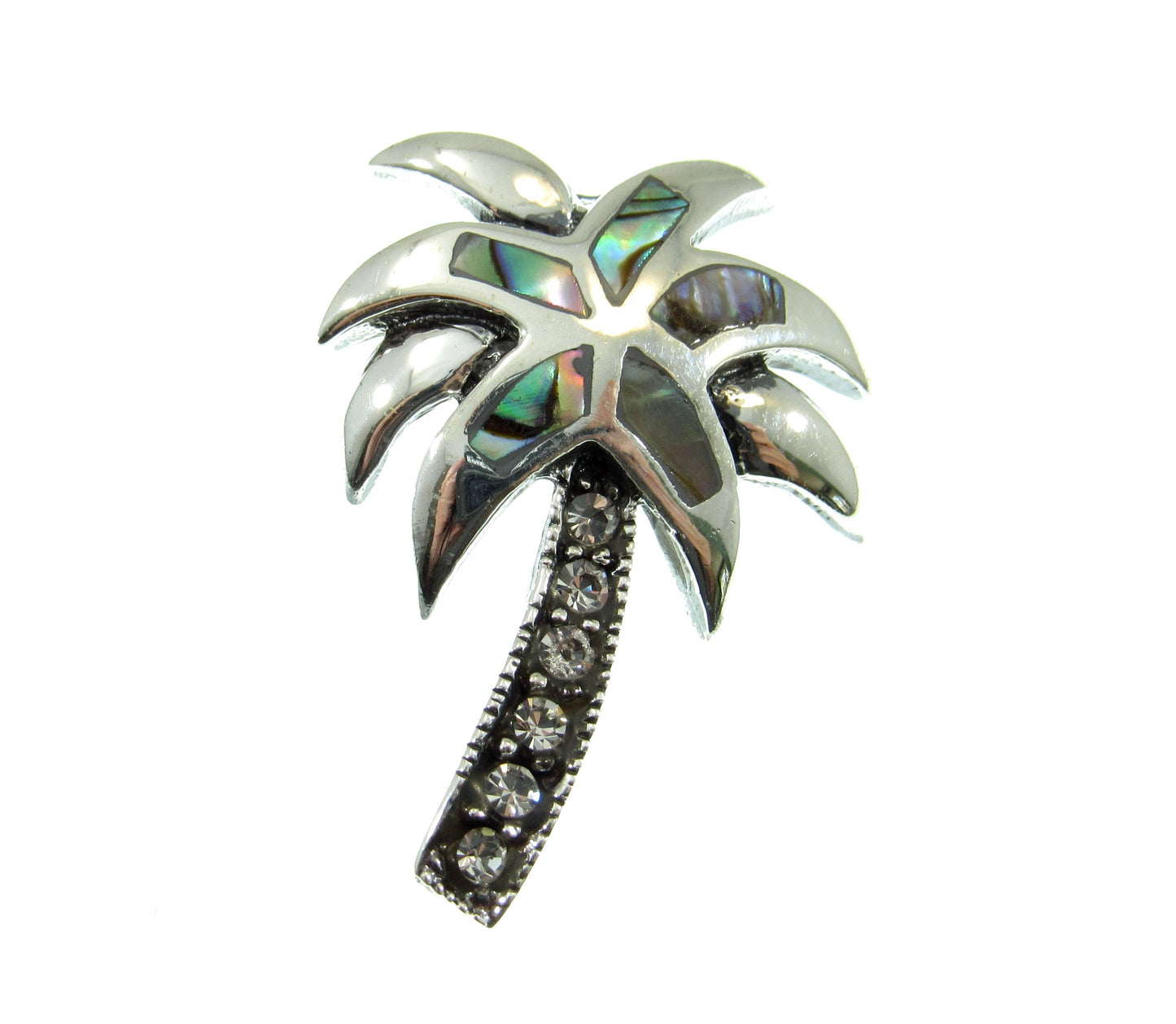 Solid 925 Sterling Silver Rainbow Paua Shell Palm Tree Slide Pendant, Handcrafted Abalone Shell Jewelry, Summer & Beach Interest