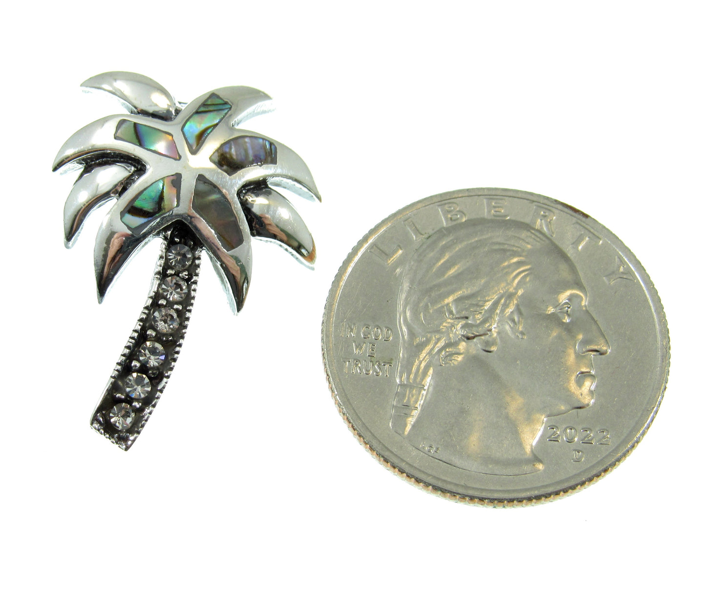 Solid 925 Sterling Silver Rainbow Paua Shell Palm Tree Slide Pendant, Handcrafted Abalone Shell Jewelry, Summer & Beach Interest