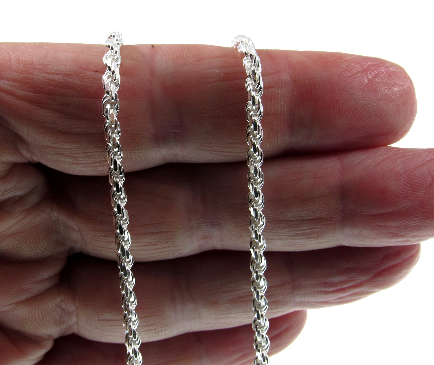 3MM Solid 925 Sterling Silver Italian Diamond Cut Rope Chain, Unisex Bracelet or Necklace, Made in Italy, 7"-36" Inches