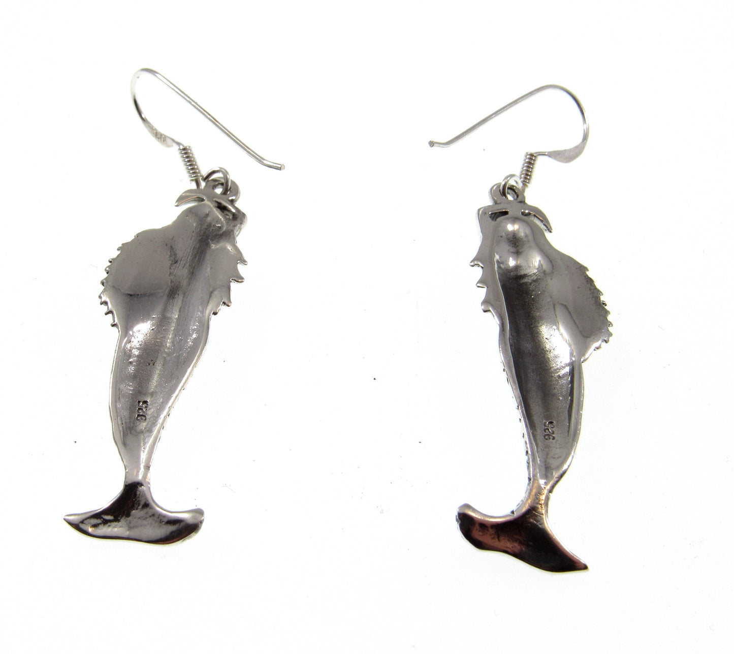 Solid 925 Sterling Silver Sea Siren Mermaid Earrings, Handcrafted Atargatis Drop Dangle Hook Earrings, Water Nymph Jewelry
