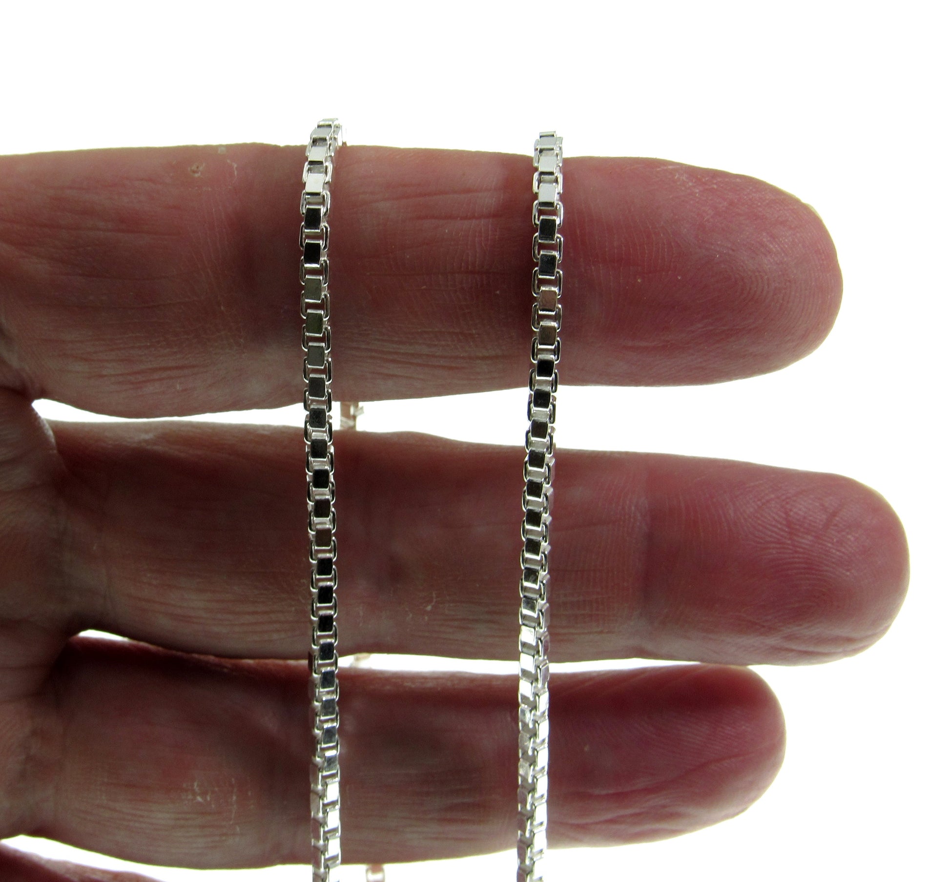2.5MM Solid 925 Sterling Silver Italian Square Box Chain, Made in Italy, Unisex Bracelet or Necklace, 7-30" Inches