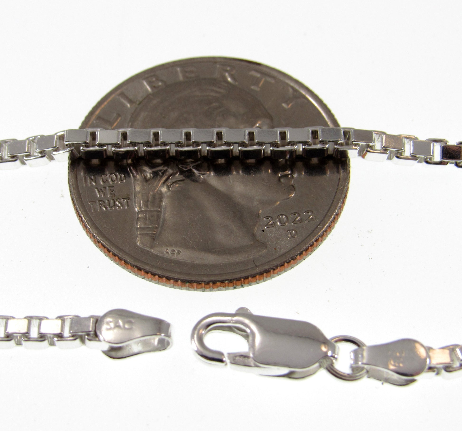 2.5MM Solid 925 Sterling Silver Italian Square Box Chain, Made in Italy, Unisex Bracelet or Necklace, 7-30" Inches