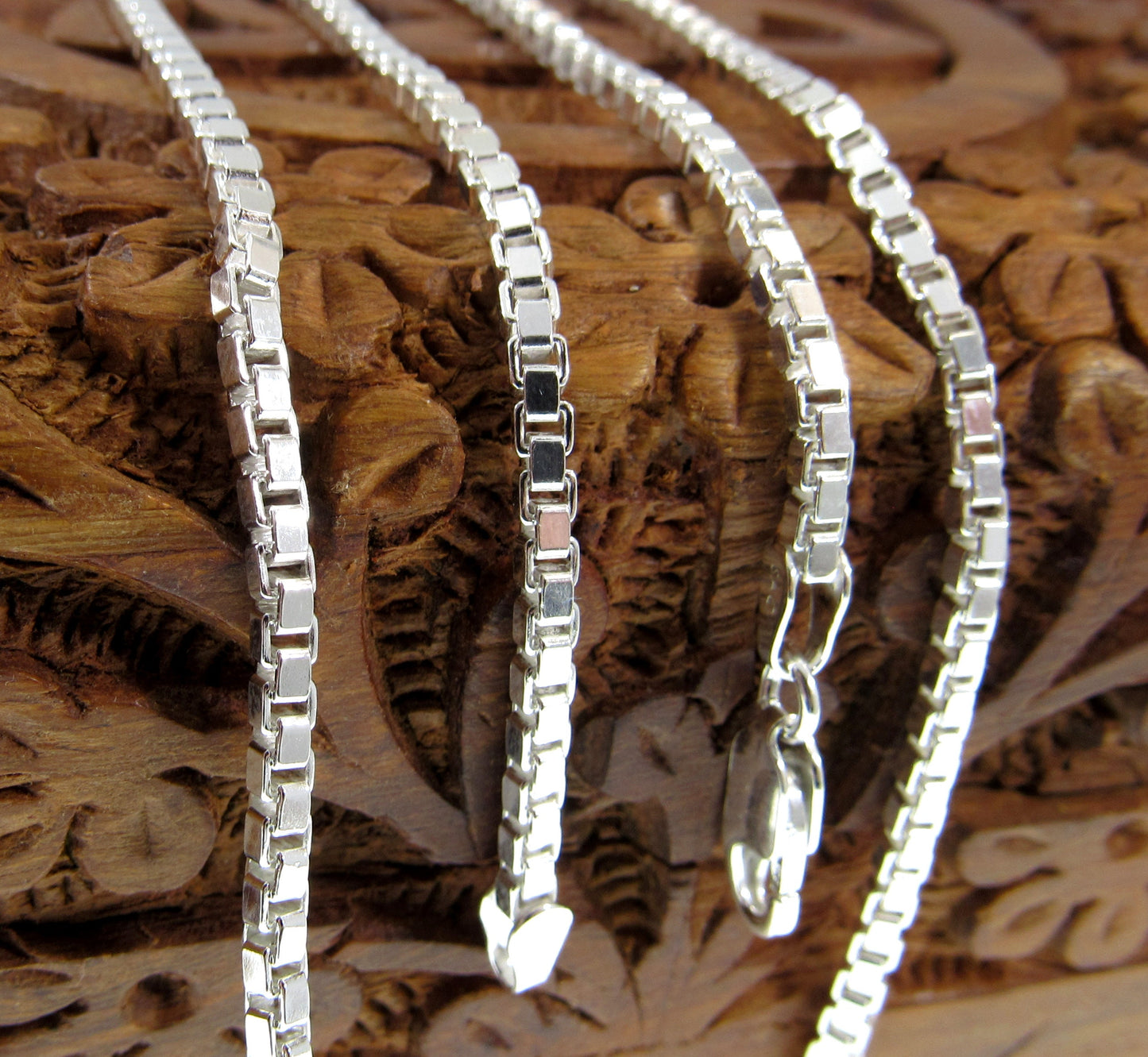 2.5MM Solid 925 Sterling Silver Italian Square Box Chain, Made in Italy, Unisex Bracelet or Necklace, 7-30" Inches