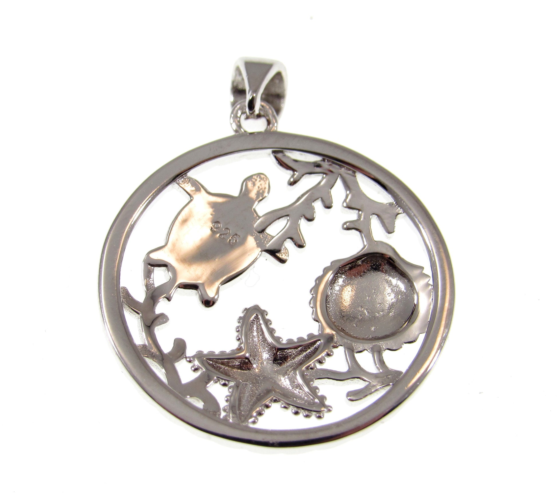 Sterling Silver Sea Life Pendant with Blue or White Lab Opal – Turtle, Starfish & Seashell Ocean Necklace Charm, Nautical Jewelry Gift