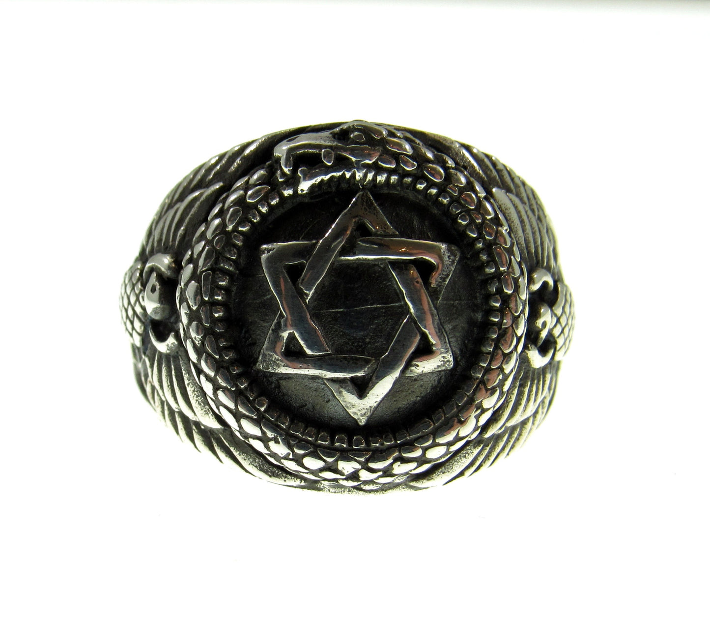 Solid 925 Sterling Silver Men's Jewish Star of David Ring, Handcrafted Signet Ring Pendant on Nylon Cord, Sizes 10-14